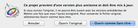Invite d'upgrade du projet d'une version antérieure …. ou pas