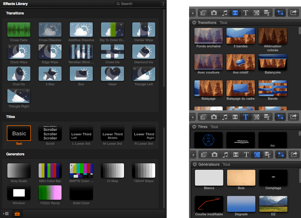 la bibliothèque d'effets