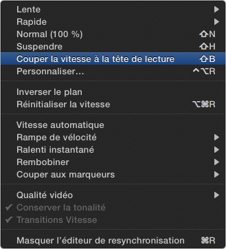 Menu Vitesse bourré d'option.