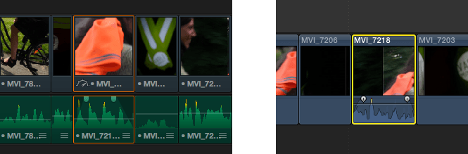 La couleur graduelle des formes d'ondes, les poignées de fondu en début et fin