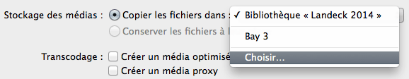 Choix du lieu d'import
