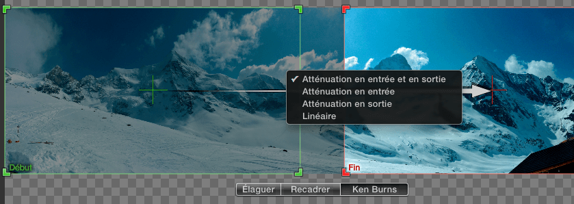 Menu d'option de l'effet Ken Burns