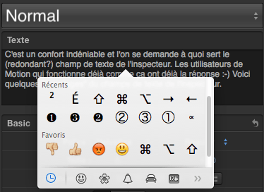 Palette des caractères spéciaux