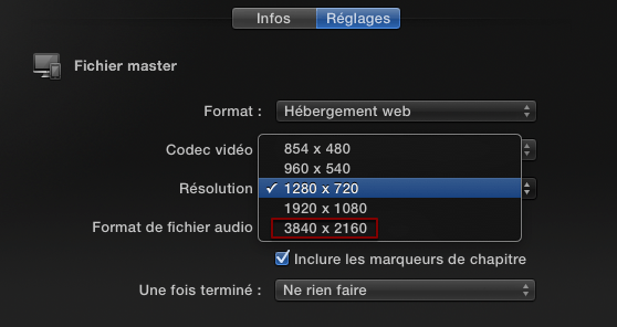 Export UHD pour Youtube/Vimeo sans connection Internet